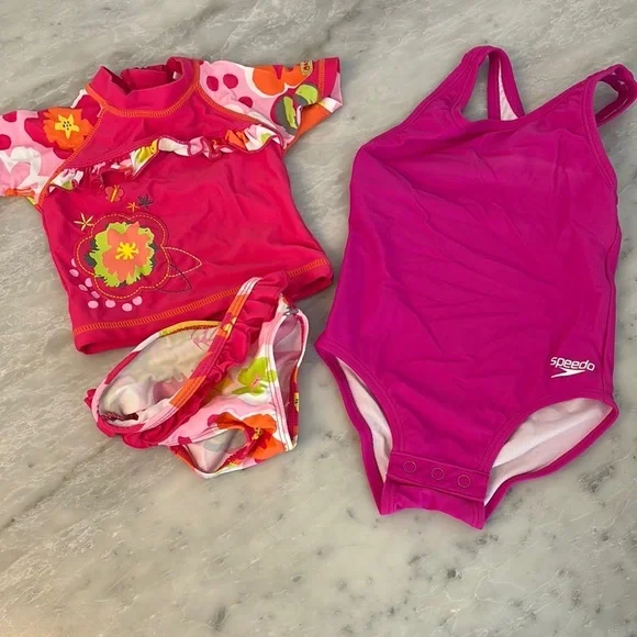 Speedo Pink and Red Rashguard Swim Set - Picture 1 of 2